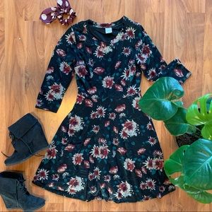 Floral Three Quarter Sleeve Sweater Dress